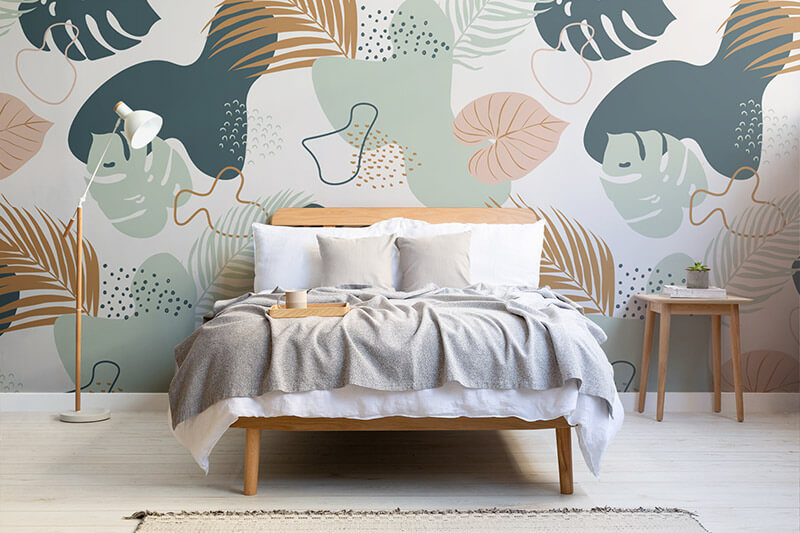 1 Green Abstract Shapes Tropical Leaves Pattern Wallpaper Mural