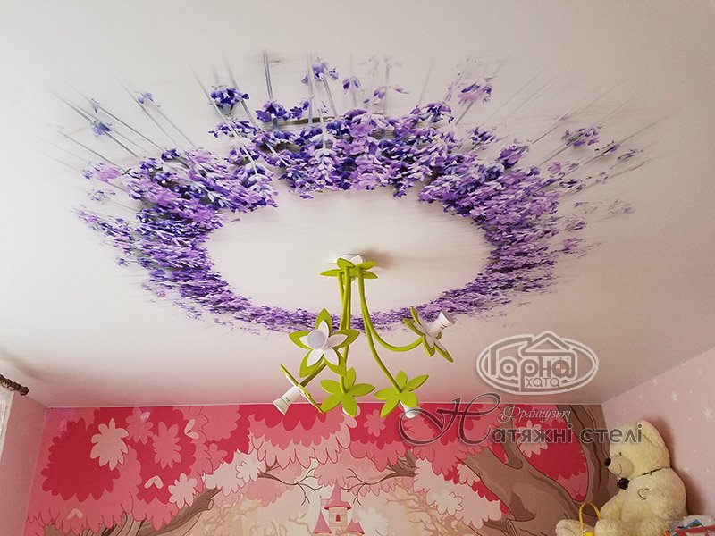 матова натяжна стеля фотодрук квіти, квартира